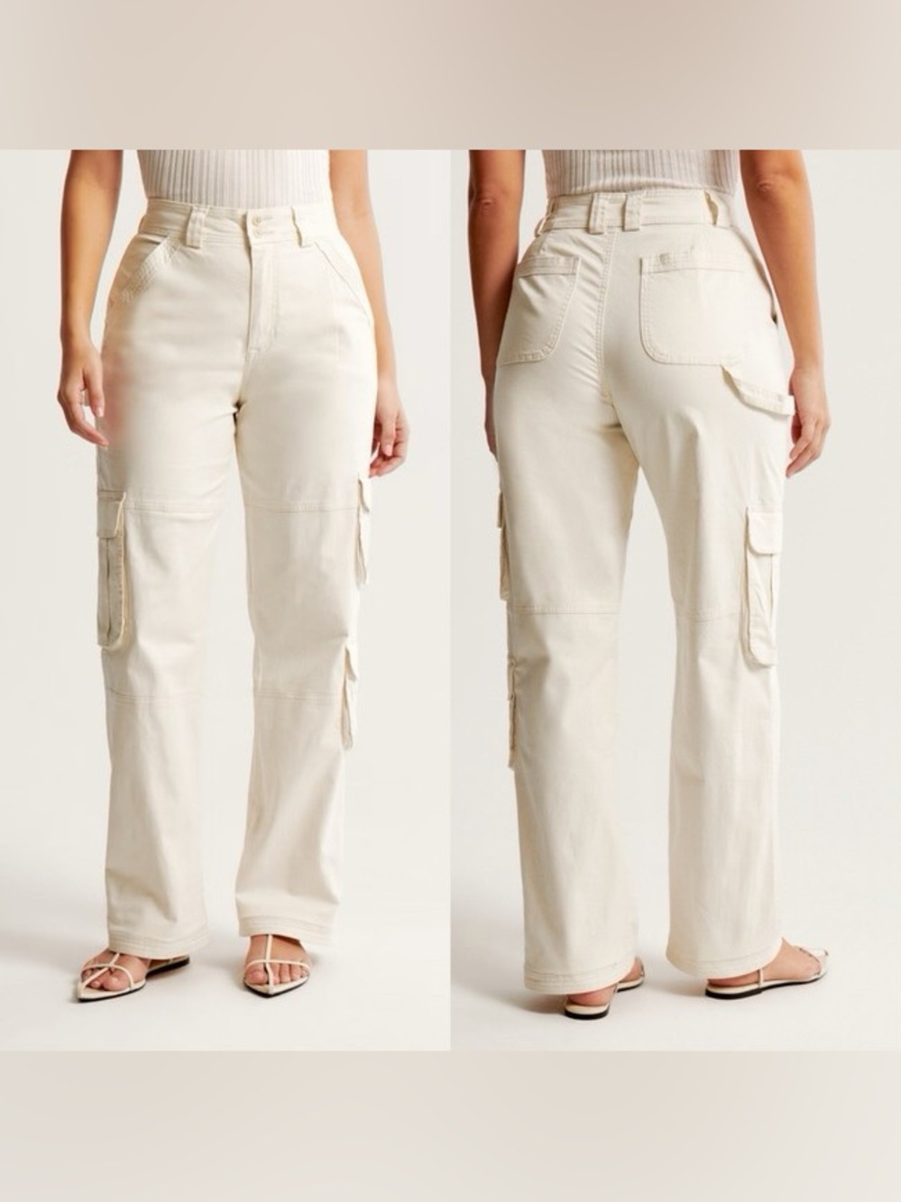 Abercrombie & Fitch Curve Love Cream Utility Cargo Pant